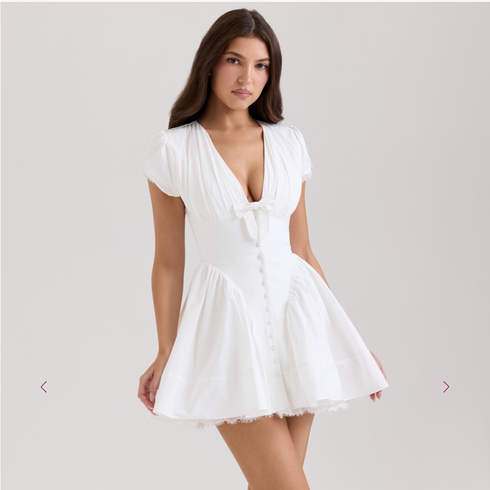 NWT House of CB Emiliana White Stretch Cotton Minu Dress XS (Regular) Never Worn